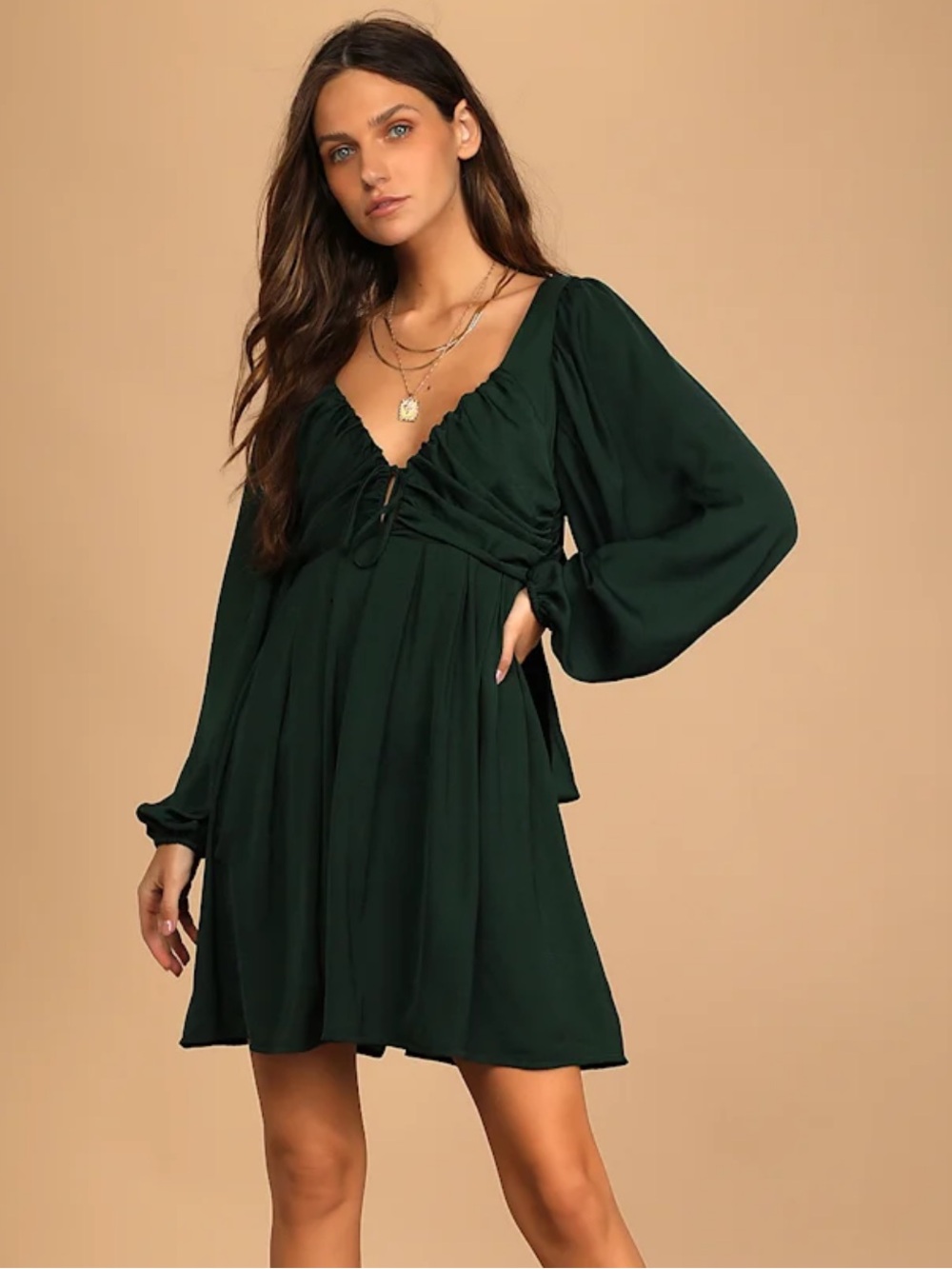Lulus Forever Tied To You Emerald Green Satin Tie Back Mini Dress XS